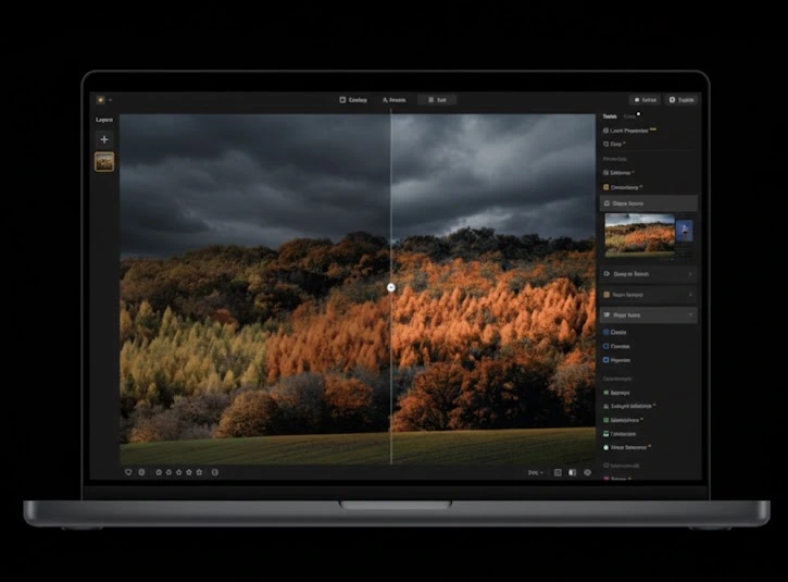 Photographer using Skylum software for photo editing